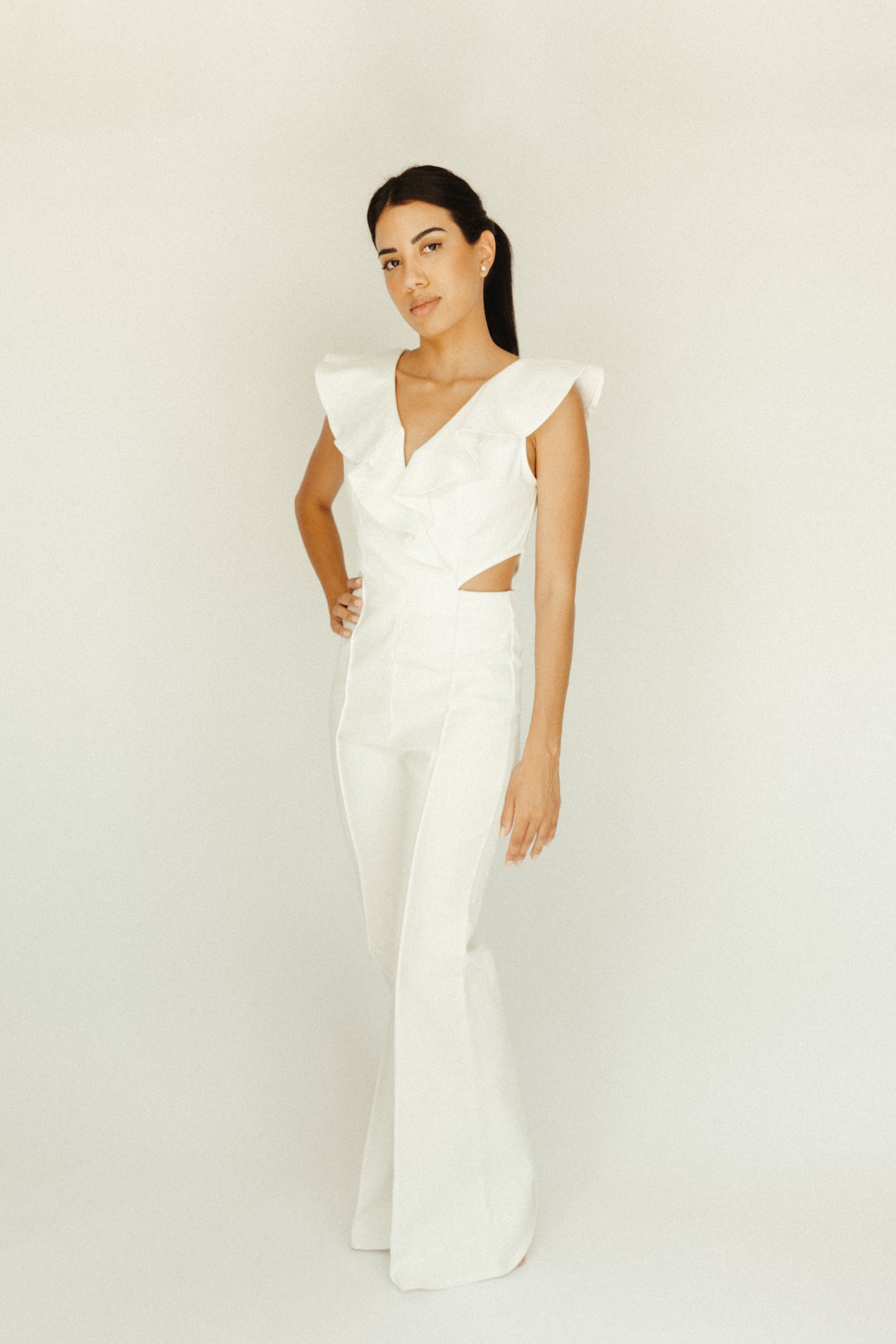 PHOENIX — ruffled cutout jumpsuit with flare