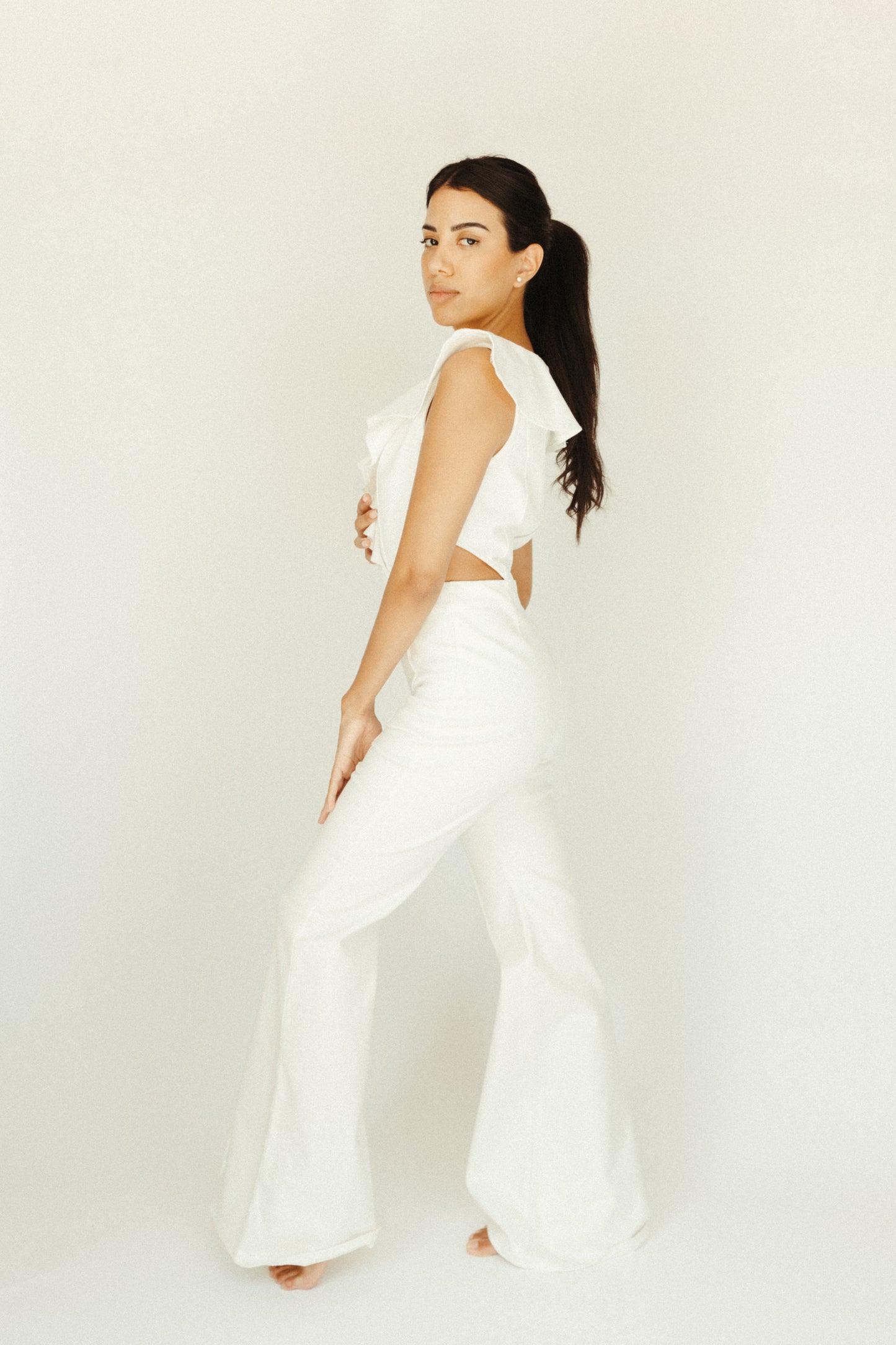 PHOENIX — ruffled cutout jumpsuit with flare